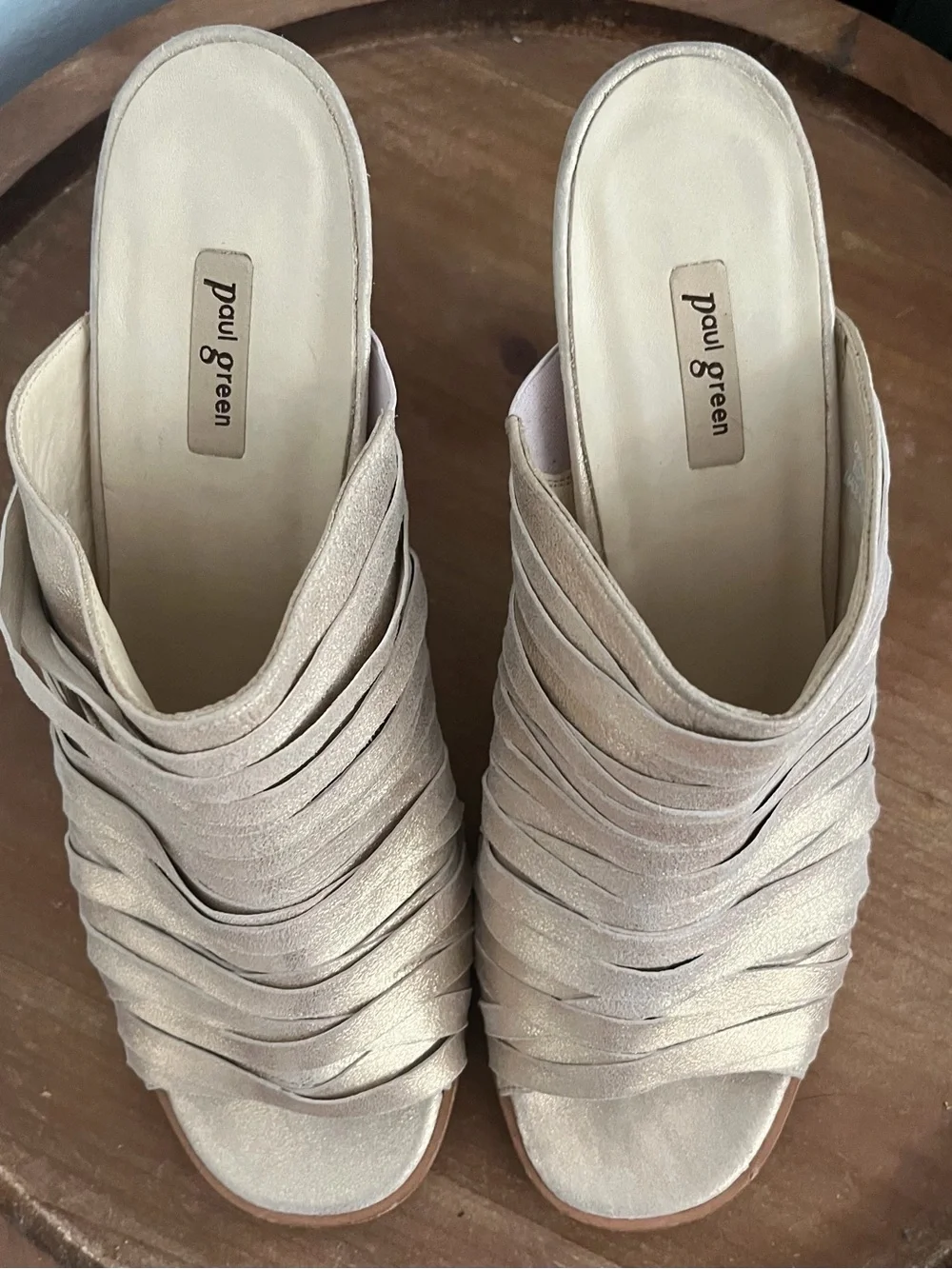Paul Green Shimmery Nude Woven Slide Mules